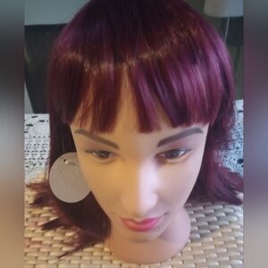 NWT Dark Burgundy Wine Red Synthetic bob wig with bangs 14"